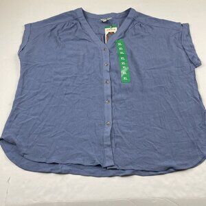 Orvis Short Sleeve Button Front Blouse Women’s XL V-Neck Collarless Rayon Light